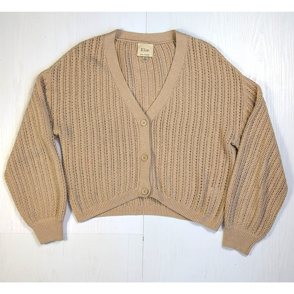 Elie Tahari Women’s V-Neck Button Front Cardigan Sweater Beige L – Long Sleeve K - Picture 4 of 13